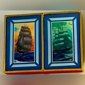 NEW Vintage Sealed Trump Nautical Sailboat Ship Playing Cards Set Blue Green MCM